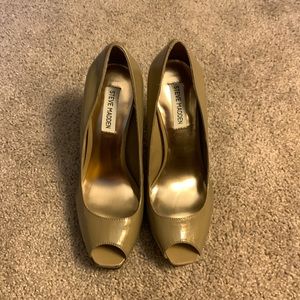 Tan peep heels